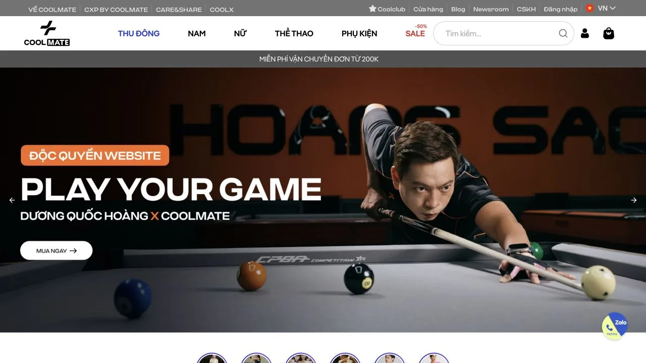 Coolmate website — Play Your Game campaign and shopping navigation